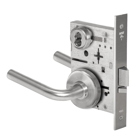 Best Grade 1 Storeroom Mortise Lock, 12 Lever, H Rose, SFIC Housing Less Core, Satin Stainless Steel Fini 45H7D12H630